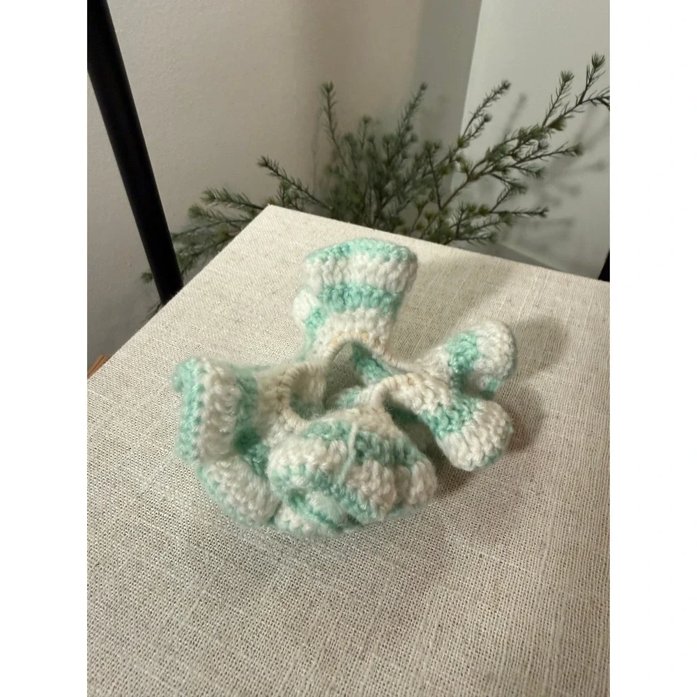 kitsch Crochet Ruffle Scrunchie Mint Green Cream Striped Oversized Hair Tie